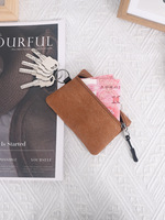 Dompet Kecil Unisex Kanvas dengan Penutup Ritsleting Tas Portabel Ultra-Ringan dan Tali Gantungan untuk Penyimpanan Kunci/Kartu