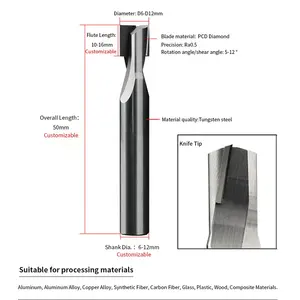 ダイヤモンドスパイラルフライスカッターPCDエンドミル彫刻スロッティングCNCツール銅アルミニウム合金アクリル彫刻微細表面用