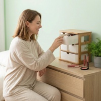 Organisateur de bureau en bambou intelligent, écologique, sans plastique, à 3 niveaux, avec 5 tiroirs pour le bureau et la salle de bain
