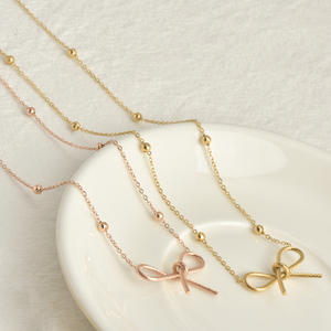 Collar de cadena de acero y titanio para mujer y niña, cadena de clavícula de acero inoxidable con bola dorada - Product Image 4