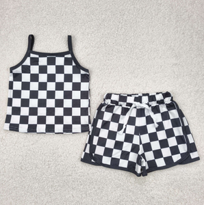 Ensemble décontracté écologique à carreaux pour petites filles, haut à bretelles et short d'été à manches courtes, 2 pièces - Product Image 4
