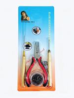 Kit d'outils tendance pour extensions capillaires quatre pièces : Pince, aiguille à crochet, boucle, crochet à anneaux – Peut être permanenté et teint – Emballage sous blister