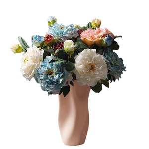 Flores artificiales con dos bordes quemados, peonías y lirios, flores artificiales para decoración de mesa de salón de estilo nórdico, fotografía - Product Image 5