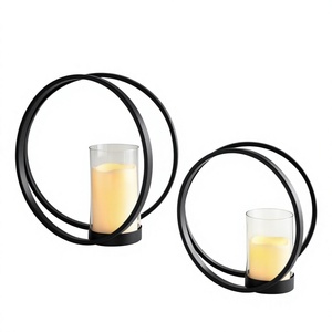 Porte-bougie hurricane rond en verre avec dôme et base noire, résistant à la chaleur, décoration d'intérieur, en promotion - Product Image 1