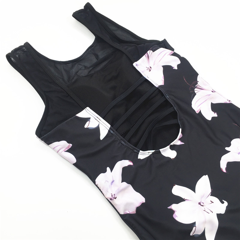 2021 Sexy Kapok printed backless mesh black swimsuit hot sale swimsuit