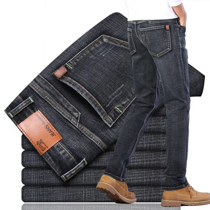 بنطال جينز كاجوال للأعمال مخصص عالي الجودة بالجملة بنطلون مطاطي مقاس كبير جينز ضيق مستقيم للرجال