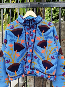 Suzani Printed Woven <b>Quilted</b> Jacket Best Quality Women's Autumn Winter Floral Cotton <b>Single</b> Button - Product Image 4