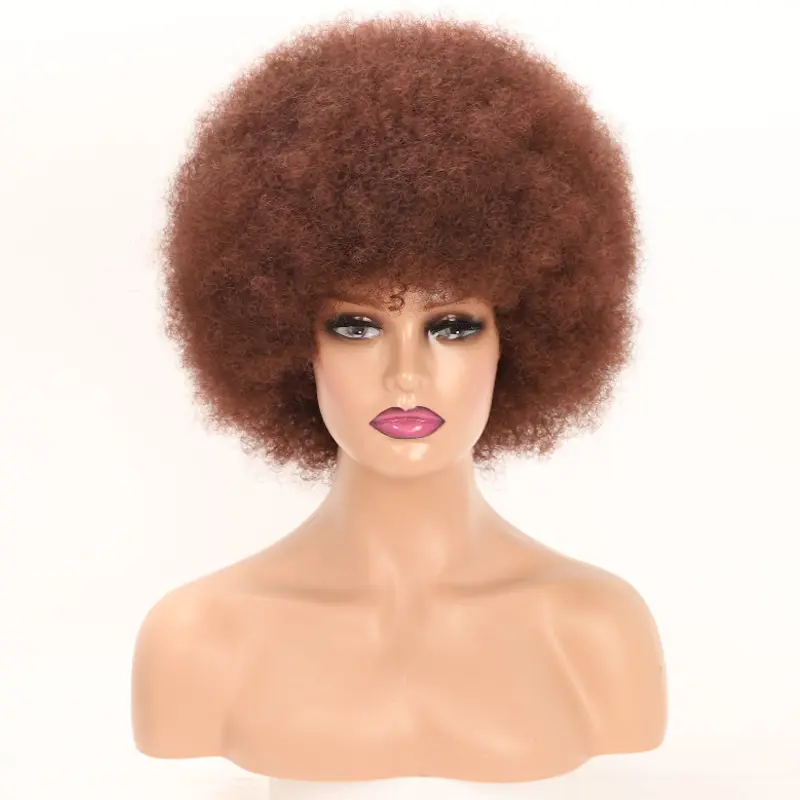 Sentetik Afro peruk kısa kabarık saç peruk siyah kadınlar için Kinky kıvırcık saç parti dans Cosplay peruk ile patlama