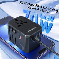 Adaptador universal Wontravel Multi Plug Travel Usbc GAN 70W Adaptador de viaje de carga rápida Todo en uno