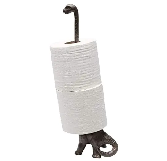 Suporte de toalha de papel dourado em ferro fundido, suporte de metal para papel higiênico ou de cozinha para chão ou bancada, ouro Dino