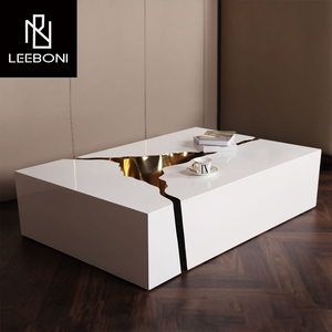 Mesa de Centro Moderna de Diseño Único y Lujoso de Boca Do <span class=keywords><strong>Lobo</strong></span>, 3 Piezas, Acero Inoxidable Blanco, Mesa de Centro Dorada y Blanca - Product Image 5