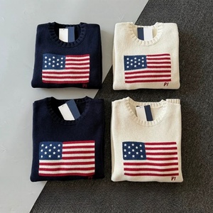 Individuelles Logo Neuester OEM Klassischer Amerikanische Flagge Jacquard Strickpullover O-Ausschnitt Neues Design Herren Strickpullover mit Stickerei RL - Product Image 6