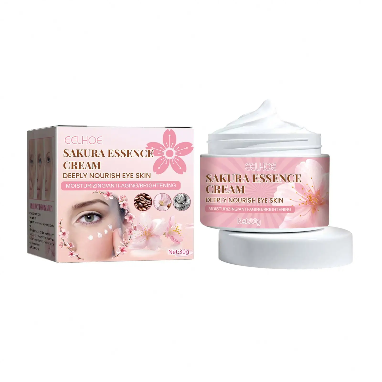 Eelhoe Private Label Kersenbloesemcrème Vochtinbrengende Anti Veroudering Strakke Gezichtssentiecrème Sakura Slak Whitening Gezichtscrème