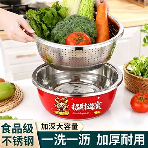 Tazón Rojo de Acero Inoxidable con Cesta de Drenaje, Tazón Multifuncional para Mezclar en la Cocina, para Lavar Verduras, Arroz y Amasar Masa - Product Image 5