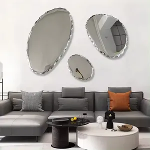 Bedroom Home Decoration Metal Crafts Art Modern Stainless Steel Stone Carving Mirror Decoration Wall