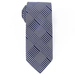 经典商务领带男士蓝色格子编织聚酯领带领带 Dropship