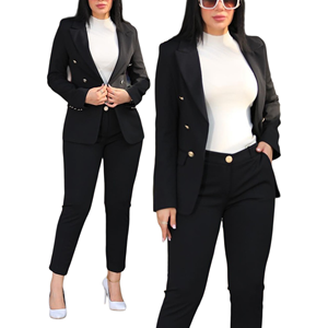 2024, venta al por mayor, pantalones Blazer de Color sólido <span class=keywords><strong>para</strong></span> mujer, conjunto de <span class=keywords><strong>dos</strong></span> piezas, trajes de negocios informales <span class=keywords><strong>para</strong></span> primavera y otoño de longitud larga - Product Image 2