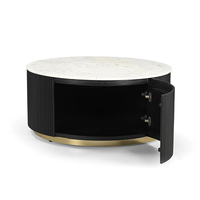 Table basse de salon moderne noire Base en bois Table basse avec dessus en marbre et armoire de rangement
