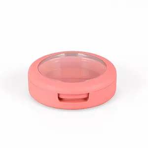 空塑料透明粉红色圆形小紧凑型外壳，用于面粉粉质粉刷腮红