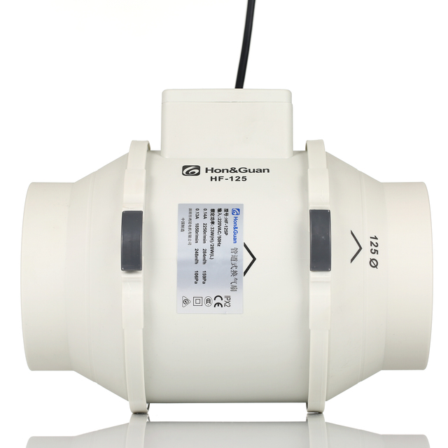 Hon&guan PP Material Control Silent Inline Duct Fan 5inch for HF-125P