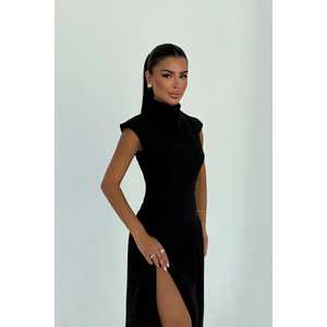 Robe de bal noire chic et luxueuse pour femme avec fente, taille empire, longueur ras du sol, décoration simple de perles, taille XS - Product Image 2