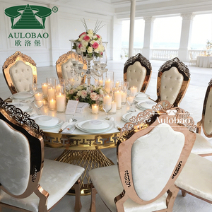 Muebles para Banquetes, Mesa Redonda de Boda con Base de Acero Inoxidable Dorado, de Lujo - Product Image 3
