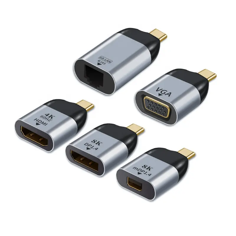 UHD 8K Type-C to HDMI-compatible/VGA/DP/RJ45/Mini DP Video Converter 4K 60Hz USB Type C Adapter For Samsung Huawei MacBook