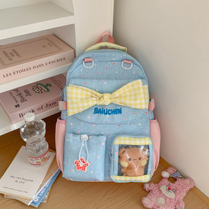 High-appearance fashionable cute plaid bowknot <b>backpack</b> for large capacity <b>backpack</b> - Product Image 6
