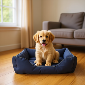 Casa para Perros de Tela Oxford Azul Oscuro con Terciopelo Cristalizado, Juego de Tres Piezas para Mascotas - Product Image 3
