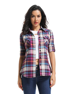 Nouvelle mode femmes Blouses manches longues col rabattu chemises à <span class=keywords><strong>carreaux</strong></span> - Product Image 6