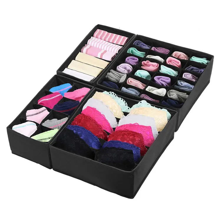 4 Of Set Expandable Closet Drawer Dividers Bra Storage Box Organizer Cube Clear Storage Box For Divided Women Socks & Underwear