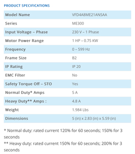 ME300 ซีรีส์ VFD4A8ME21ANSAA 0.75 กิโลวัตต์ 1 เฟส 230 โวลต์ ได้รับการรับรองมาตรฐาน CE IP20 พร้อมระบบ STO - Product Image 5