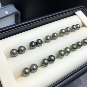 Boucles d'oreilles classiques en perles noires Honor Sea, forme boule, 7-8 mm, couleur panda, vert paon - Product Image 2