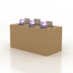 가게용 컴퓨터를 보여주는 도매 신브랜드 피팅 목재 휴대전화점 카운터 디자인 테이블 전시