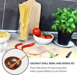 Tazones y Platos de Madera, Tazón de Cáscara de Coco Pequeño con Logotipo Personalizado, Juego de Cubiertos con Cuchara, Precio de Cocina, Natural y Ecológico - Product Image 3