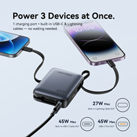 Batterie externe portable Vention 10000mAh 45W, mini, pour les voyages en plein air, avec câbles USB-C intégrés