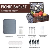 Panier de pique-nique pliable fait main JY Wholesale en osier, double couvercle, avec table portable et planche à découper, pour fruits naturels