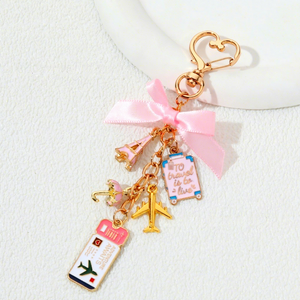 Porte-clés romantique classique rose rouge en forme de billet, tour Eiffel de <span class=keywords><strong>Paris</strong></span>, avion, alliage émaillé, métal, cadeau de voyage pour femmes et filles - Product Image 5