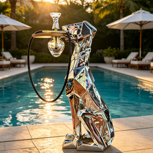 Luxury Silver Mirror Finish Dog Portable Shisha Set 100CM Resin Shisha <b>Hookah</b> Set Arabic <b>Hookah</b> Germany <b>Hookah</b> Pen In Stock - Product Image 1