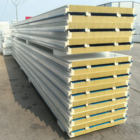 Panel Dinding Sandwich Rock Wool Bersegel PU Tebal 50mm 75mm Kedap Suara dan Panas, Hemat Biaya untuk Sistem Dinding Pabrik