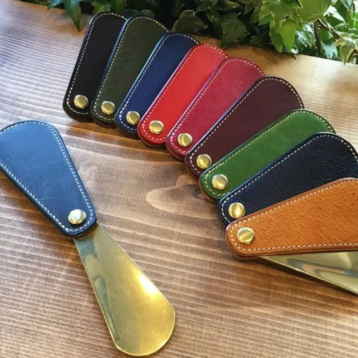 Leather Shoe Spoon Cover Shoehorn Stainless Steel Handle Portable Shoes Spoon Cover Holder