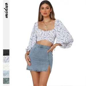 Nhà Máy Bán Trực Tiếp Nữ In Quần Áo Mùa Thu Dài Tay Có Cổ Áo Từ Gợi Cảm Thời Trang Croptop Áo Cánh Nữ