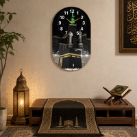 Horloge murale ovale Kaaba Mecque Mosquée, affichage silencieux à aiguilles, étanche, noir et or, décoration religieuse pour la maison et le salon