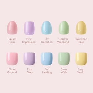 Faux ongles d'orteils carrés amande courts printemps-été, en gel souple, couleur unie pastel, à presser, vente en gros, lot en vrac - Product Image 1