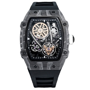 Montre de luxe automatique mécanique pour homme, boîtier en carbone, bracelet en caoutchouc noir, tourbillon squelette, modèle 2026, tendance actuelle 27-05 - Product Image 1