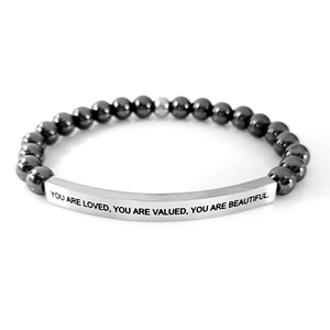 Pulsera Clásica de Acero Inoxidable Plateado con Cuentas de 6mm, Bola de Acero, Polvo de Obsidiana y Tubo Curvo de Calcedonia, Regalo de Aniversario - Product Image 5