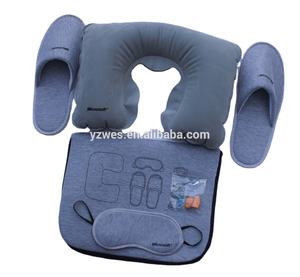 Bantal leher perjalanan tiup nyaman, kit perjalanan bantal perjalanan pesawat dengan Masker Mata sandal penyumbat telinga - Product Image 1