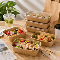 Conteneur à salade jetable carré en kraft, naturel, durable, sans BPA, sûr pour les aliments chauds et froids, construction rigide, plusieurs capacités