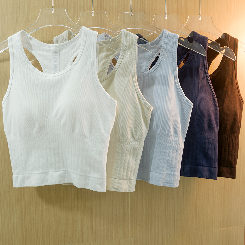 JLM Summer Yoga sports bra Seamless Knit Crisscross Straps Tank Top Double-Layer Ribbed Waist-Cinching High Support 100%