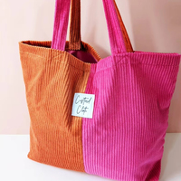 50*45*10cm sacs fourre-tout en velours côtelé avec étiquette personnalisée grands sacs à bandoulière de voyage à bretelles doubles sac en velours côtelé de conception de couleur contrastée